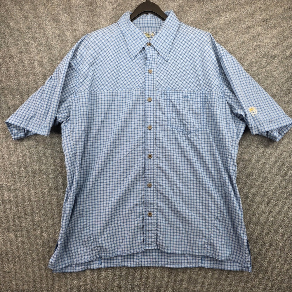 Mountain Hardwear Mens XL Blue Plaid Short Sleeve Hiking Shirt